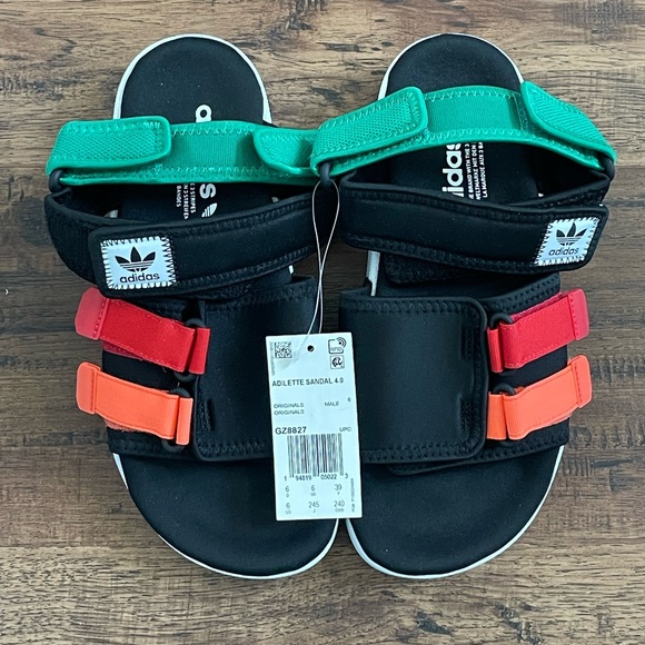 Adidas Adilette Sandals 4.0 ‘Black Red Orange Green’ (size mens 6/wmns 7) - Picture 7 of 10
